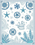 Nautical Blue Starfish Sailboat Compass Rug