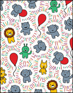 Cheerful Cartoon Animals Red Balloon Explosion Rug
