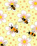 Whimsical Bee Floral Yellow Background Rug