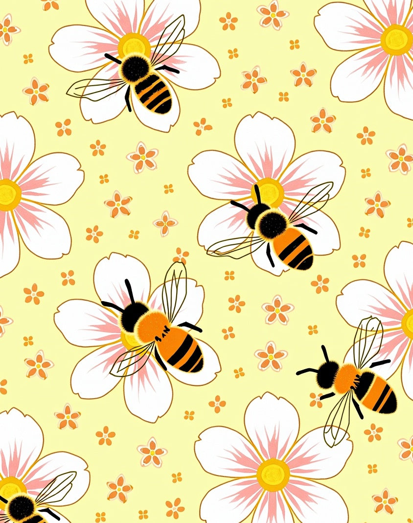 Whimsical Bee Floral Yellow Background Rug