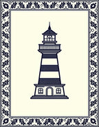Coastal Lighthouse With Navy Border Rug