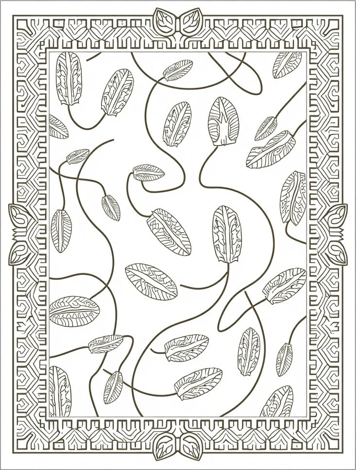 Earthy Leaf Twig Abstract Border Rug