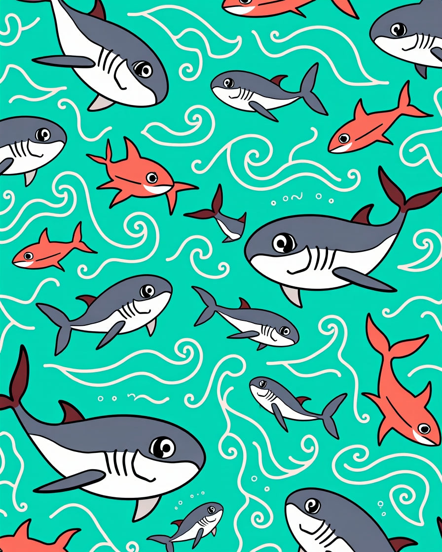 Whimsical Gray And Coral Shark Swirls Rug