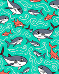 Whimsical Gray And Coral Shark Swirls Rug