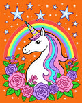 Whimsical Unicorn Rainbow Floral Stars Rug