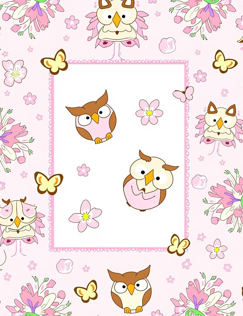 Sweet Pink Owl Butterflies Floral Rug