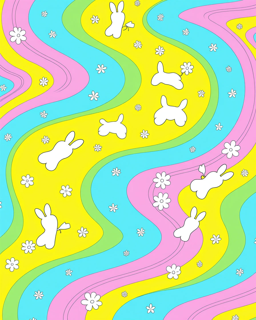 Retro Bunny and Flower Swirl Rug