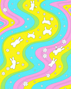 Retro Bunny and Flower Swirl Rug