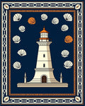 Coastal Lighthouse and Seashells Navy Orange Rug