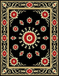 Black Floral Medallion Crimson Flower Rug