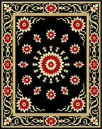 Black Floral Medallion Crimson Flower Rug