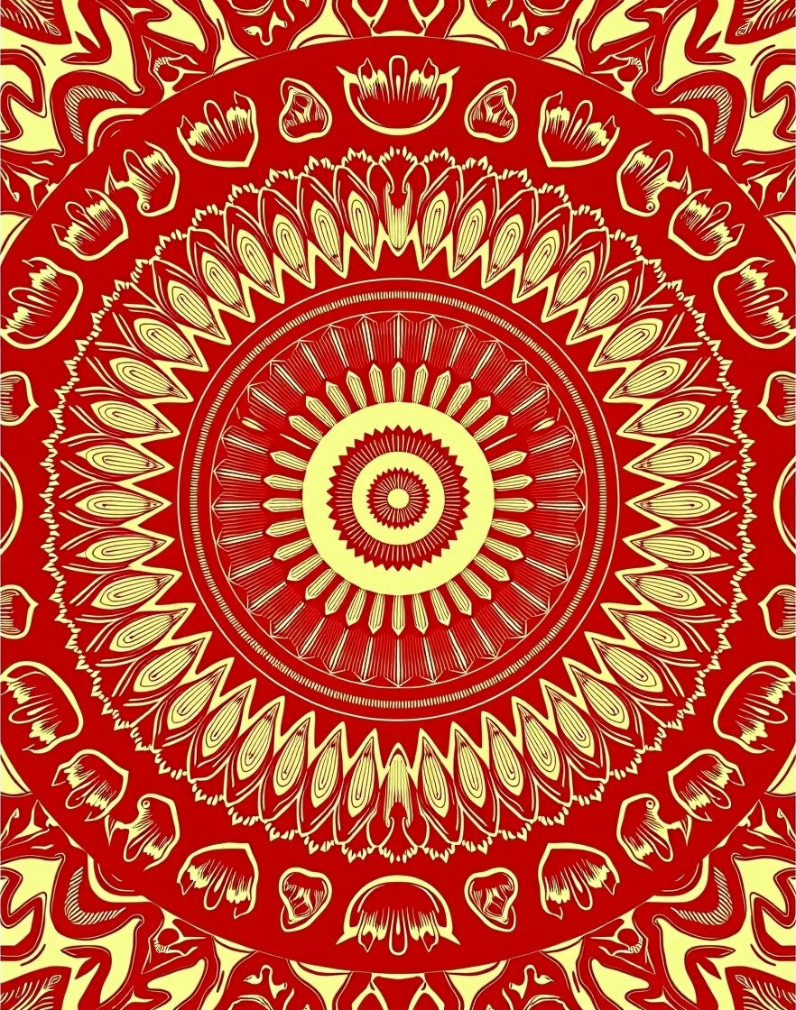 Crimson Yellow Mandala Sunburst Rug