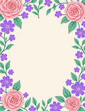 Pink Roses Purple Blossoms Floral Border Rug