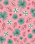 Pink Tropical Floral Leaf Medley Rug
