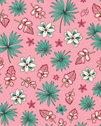 Pink Tropical Floral Leaf Medley Rug