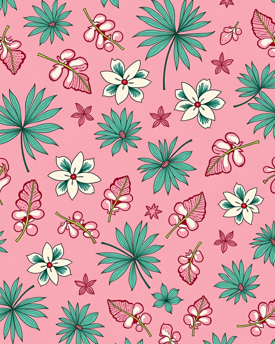 Pink Tropical Floral Leaf Medley Rug