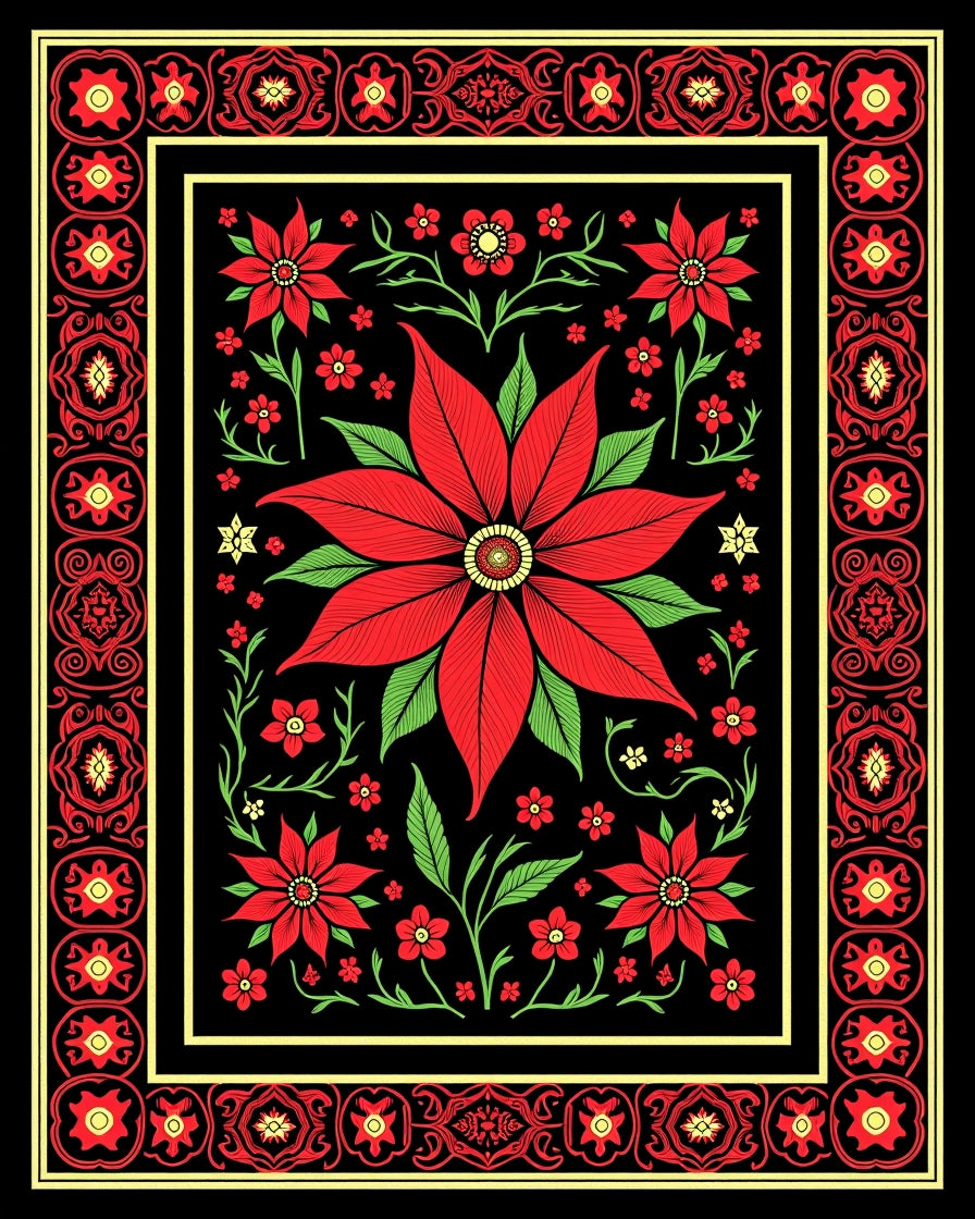 Vibrant Red Floral Garden Border Rug