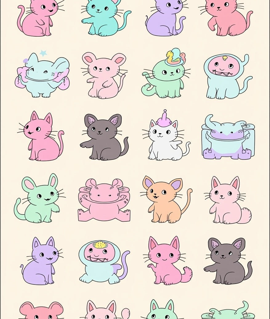 Playful Pastel Kawaii Animal Collage Rug