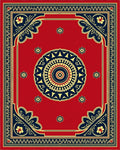 Vibrant Red Golden Floral Medallion Rug