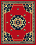 Vibrant Red Golden Floral Medallion Rug