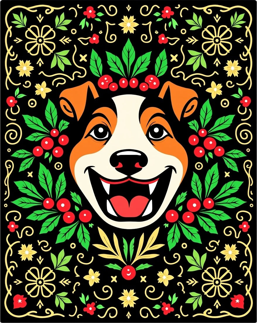 Joyful Dog Floral Crimson Garland Rug
