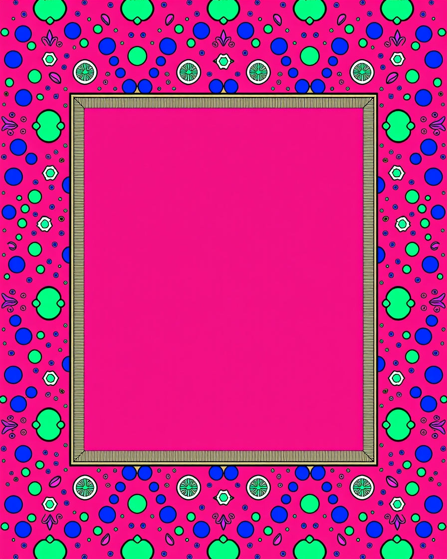 Vibrant Pink Blue Green Bubble Frame Rug