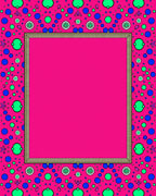 Vibrant Pink Blue Green Bubble Frame Rug