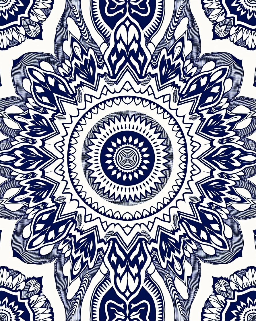 Deep Blue Mandala Symmetry Rug