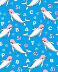 Whimsical White Pink Whale Alphabet Rug