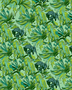 Verdant Jungle Elephants Tropical Foliage Rug