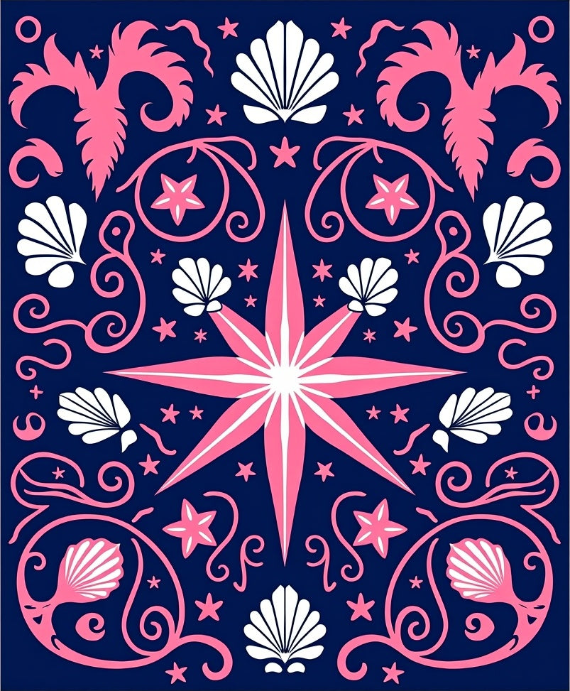 Navy Pink Coastal Seashell Star Rug