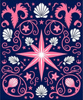 Navy Pink Coastal Seashell Star Rug