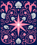Navy Pink Coastal Seashell Star Rug