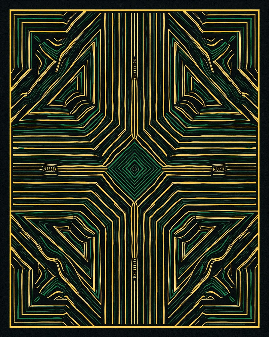 Modern Black Geometric Labyrinth Rug