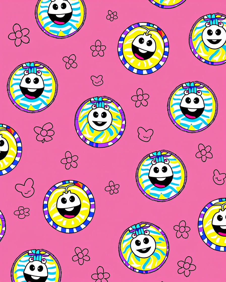 Happy Cartoon Animals Playful Flowers Rug