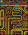Bold Red Yellow Blue Circuit Road Rug