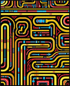 Bold Red Yellow Blue Circuit Road Rug