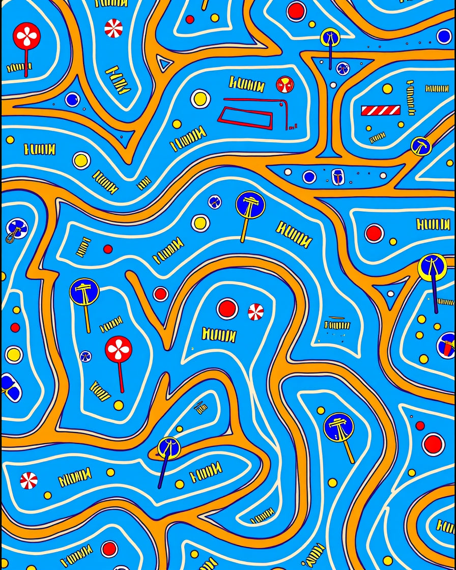 Whimsical Blue Orange Road Map Rug