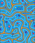 Whimsical Blue Orange Road Map Rug