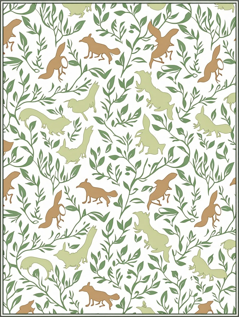 Woodland Creatures Green Vine Repeat Rug