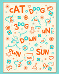 Vibrant Orange and Teal Playful Animals Rug