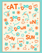 Vibrant Orange and Teal Playful Animals Rug