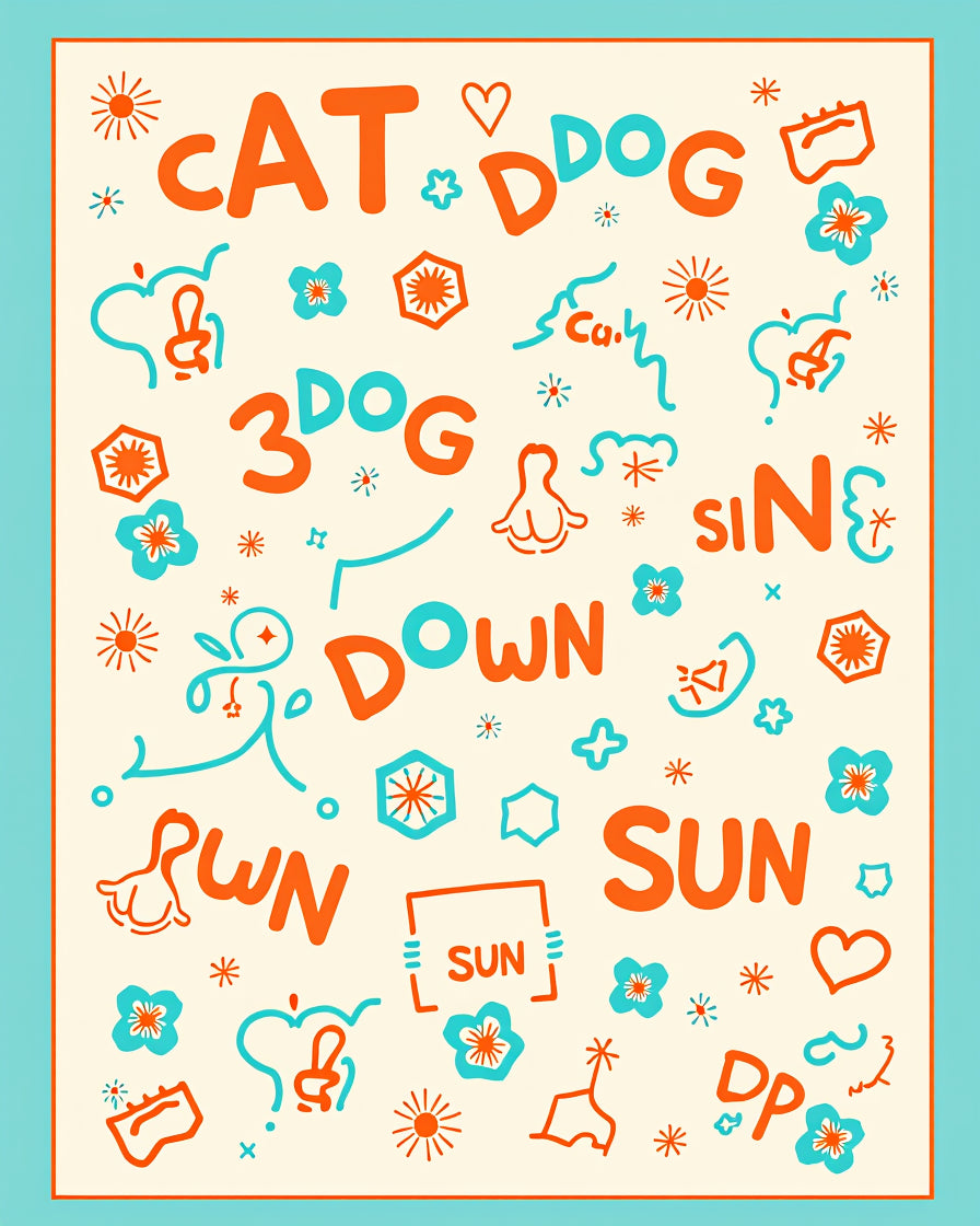 Vibrant Orange and Teal Playful Animals Rug