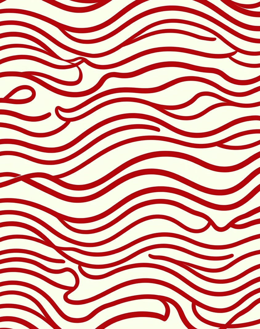 Crimson Red Abstract Wave Rug