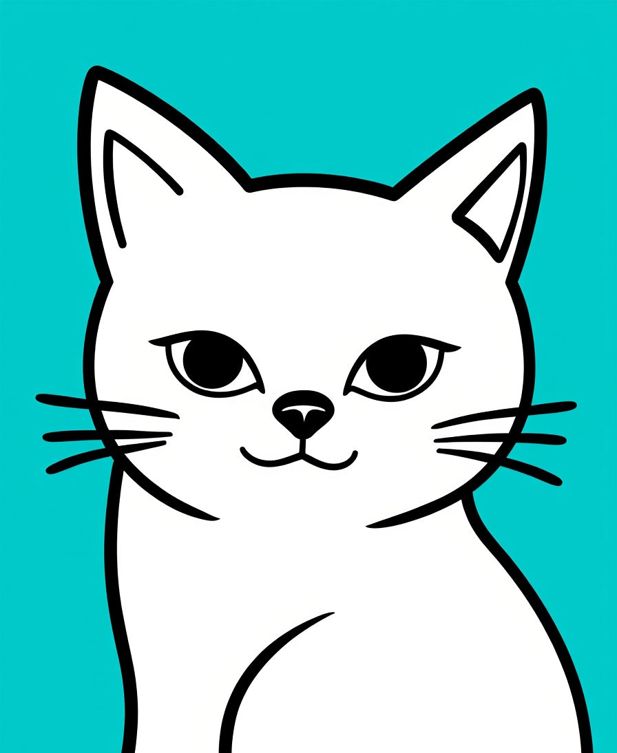 Minimalist White Cat Aqua Background Rug