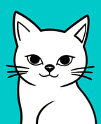 Minimalist White Cat Aqua Background Rug