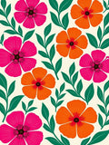 Vibrant Pink Orange Floral Foliage Rug