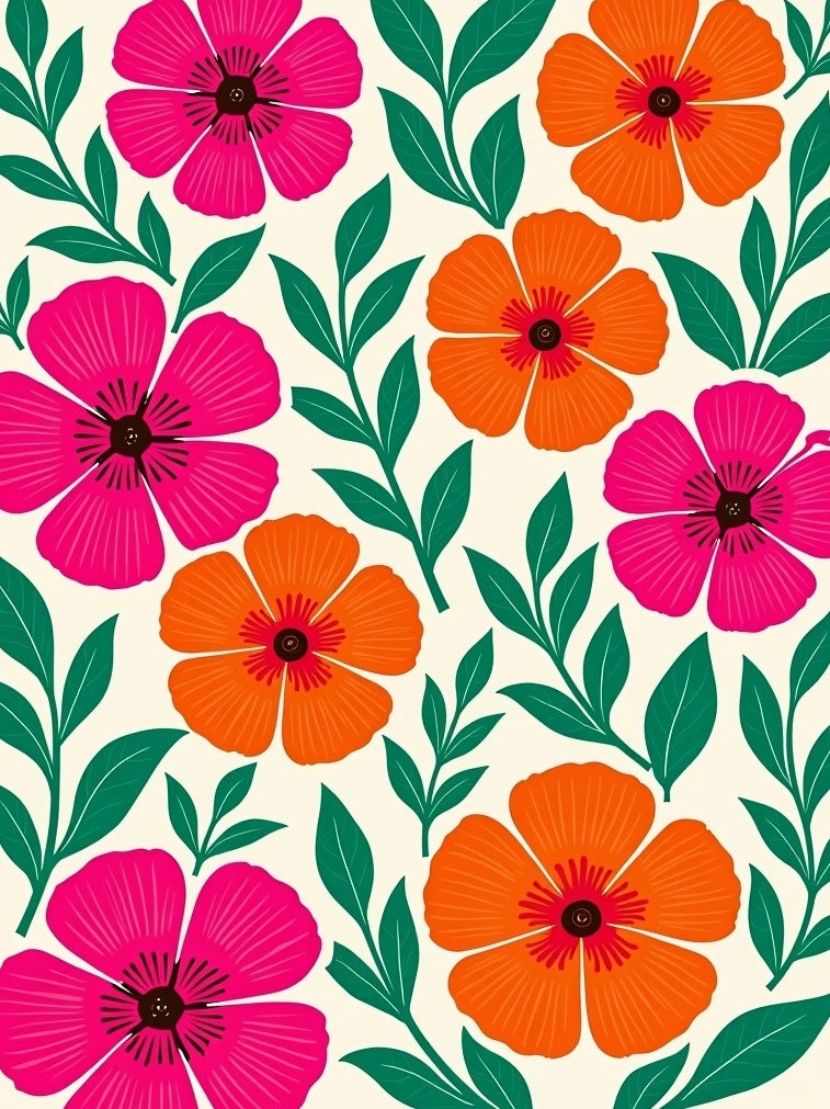 Vibrant Pink Orange Floral Foliage Rug