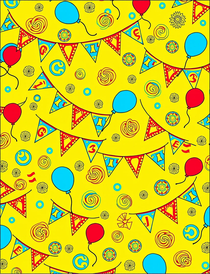 Red Blue Balloon Bunting Celebration Swirls Rug