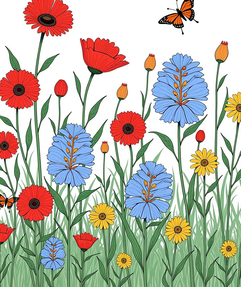 Vibrant Meadow Flowers Butterfly Garden Rug